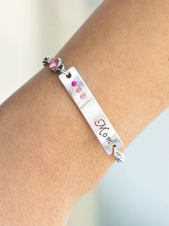 paparazzi Jewelry - Mom Always Knows - Engraved MOM Bracelet with Pink Rhinestones